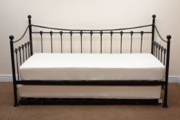 Victorian style black metal day bed with mattress and slide out guest bed with mattress, W103cm,