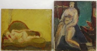 British 20th century: Nude Lady on a Sofa and Nude on a Bed,