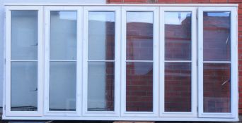 Large timber framed twelve sectional double glazed window, two opening windows, W300cm, H150cm,