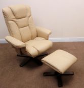 Julian Bowen swivel chair upholstered beige faux leather (W83cm) and matching footstool (2)