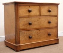Victorian mahogany chest, two short and two long drawers, bun feet, W105cm, H83cm,