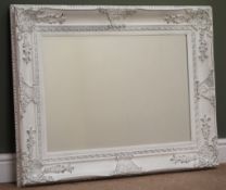 Ornate white finish rectangular bevel edge wall mirror, W75cm,