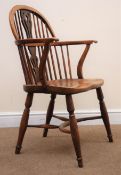 19th century yew-wood Windsor chair, crinoline stretcher,
