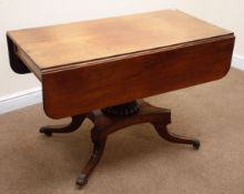 Regency mahogany drop leaf supper table, single column on quatrefoil base,