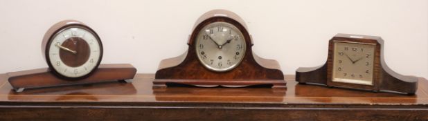 20th century Diss & Son, Dewsbury walnut cased Westminster chime mantel clock,