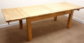 Solid oak rectangular extending dining table, square supports, W271cm, H80cm,