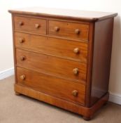Victorian mahogany chest, two short and three long cockbeaded drawers, bun feet, W119cm, H112cm,