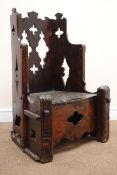 Gothic style elm chair, shaped and pierced splat,