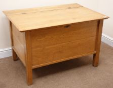 Early 19th century oak blanket box, hinged lid, stile supports, W100cm, H64cm,