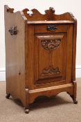 Edwardian oak coal Purdonium with Art Nouveau carved fall front with metal liner,