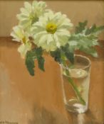 Ann Hewson (British 1933-2015): 'White Chrysanthemum', oil on board signed and dated 1985,