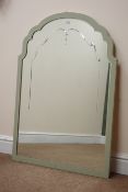 20th century wall mirror, bevel edge shaped plate in painted arched surround, W70cm,