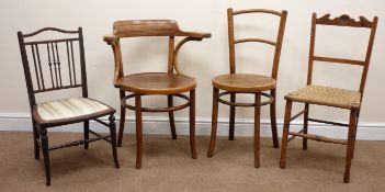 Bentwood beech framed armchair (W64cm) a bentwood dining chair and two other chairs (4)
