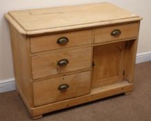 19th century pine chest, four graduating drawers, single recessed door, W108cm, H79cm,