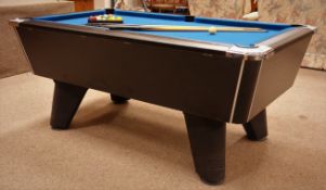 'Supreme Pool' dark oak and chrome finish slate bed pool table with blue baize cloth, W190cm, H83cm,