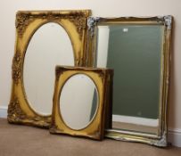 Classical rectangular gilt framed bevel edge oval mirror (W83cm,