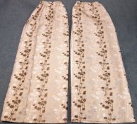 Two pairs Hillarie's beige ground curtains, floral patterned field (W285cm, Drop - 210cm and W220cm,