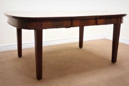 19th century mahogany extending dining table, single leaf, square tapering reeded supports, W174cm,