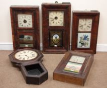Four Victorian American wall clocks with painted glazed panel doors,