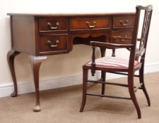 Queen Anne style mahogany desk, inset leather top, five drawer, cabriole legs on pad feet (W109cm,