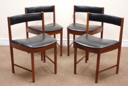 Set four 'McIntosh' teak framed dining chairs, upholstered back and seat, turned supports,