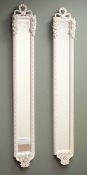 Pair classical cream finish narrow wall mirrors with ribbon pediments, W22cm,