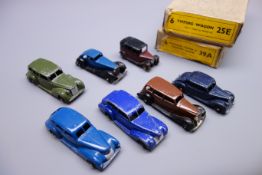 Dinky - seven unboxed and playworn early die-cast models including Oldsmobile, Chrysler, Packard,