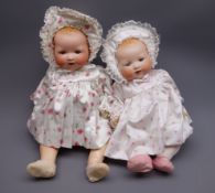 Two Armand Marseille 'My Dream Baby' bisque head dolls, each with moulded hair, sleeping eyes,