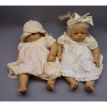 Two Annette Himstedt vinyl baby dolls - 1990/91 'Taki' with brunette hair, brown eyes, closed mouth,