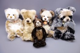 Five Charlie Bears designed by Isabelle Lee - 'Taylor', 'Tracy', 'Jodie',