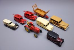 Dinky - eight unboxed and playworn early die-cast models including two fire engines each with