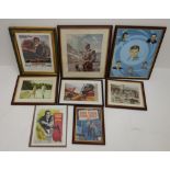 Eight framed pictures of James Bond interest including various film posters,
