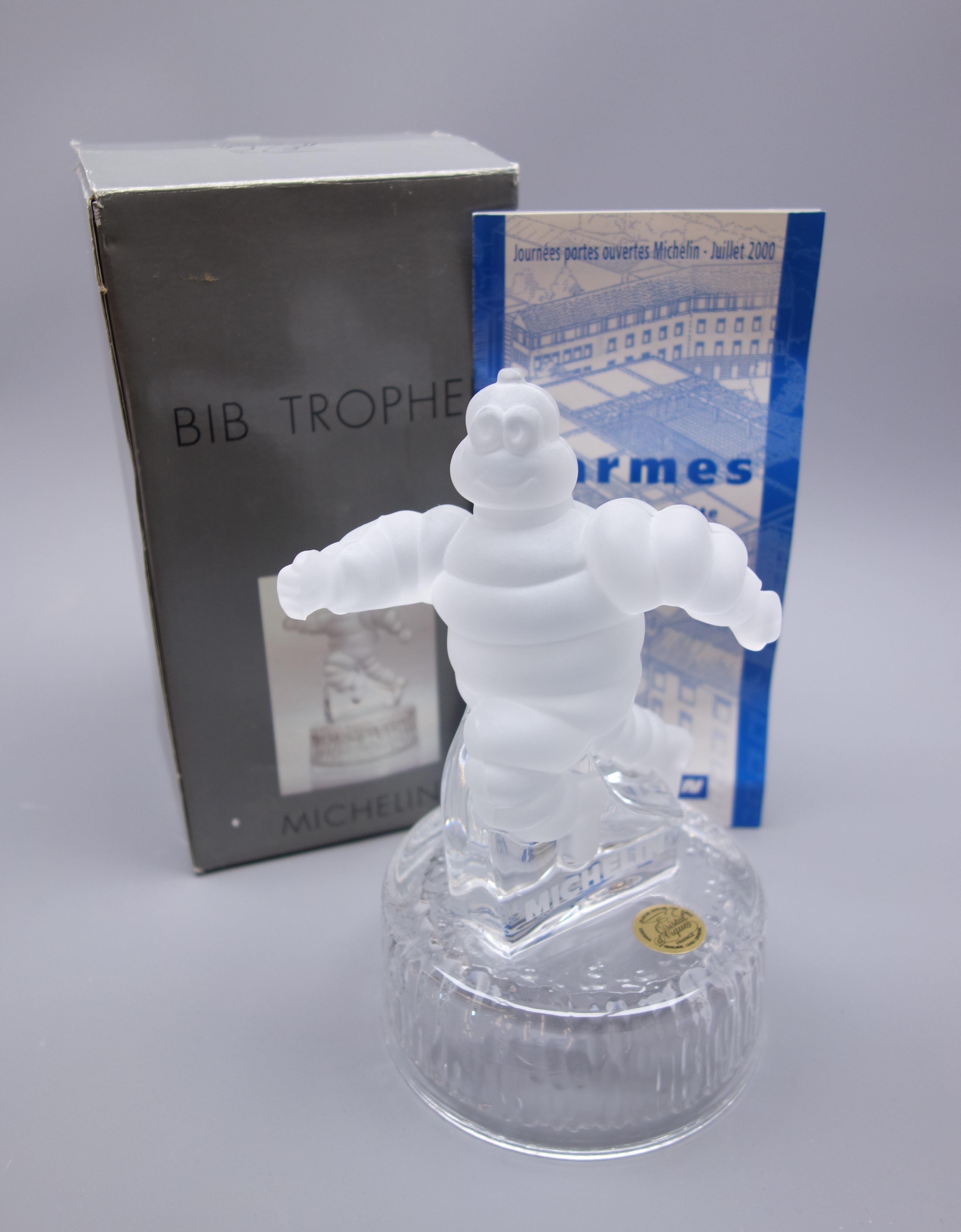 Michelin tyre interest - Cristal D'Arques frosted and clear glass Bibendum figure produced in 2000