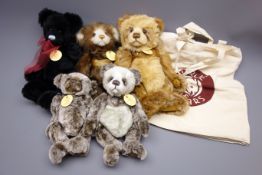 Five Charlie Bears designed by Isabelle Lee - 'Jooles', 'Cinders', 'Becky', 'Peter' and 'Cindy',