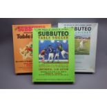 Three Subbuteo sets comprising Table Cricket, Table Soccer and Table Rugby,