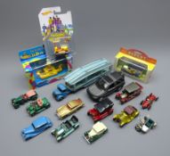 Various makers die-cast models - Dinky Triumph saloon car and Pullmore Car Transporter,