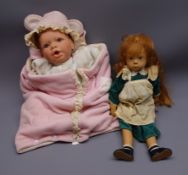 Gotz 'Clarissa' vinyl doll by Sylvia Natterer dated 1989 with long red hair and freckled face with