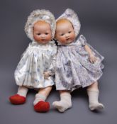 Two Armand Marseille 'My Dream Baby' bisque head dolls, each with moulded hair, sleeping eyes,