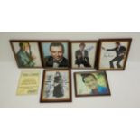 Six framed photographs of actors who have payed James Bond - David Niven, George Lazenby,