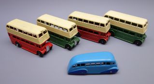 Dinky - four unboxed 29c Double Decker buses each with 1st type AEC/STL grille,