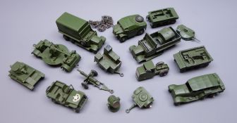 Dinky - nine unboxed and playworn early military vehicles including six-wheeled covered wagon,