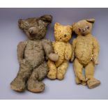 Two early 20th century plush covered teddy bears for restoration and a mid-20th century teddy bear