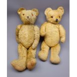 Mid-20th century plush covered teddy bear with applied eyes, stitched nose and mouth,