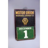 AA Motor Union Insurance Company Limited embossed tin perpetual calendar,