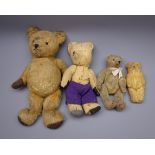 Mid-20th century teddy bear with plush covered straw filled body,