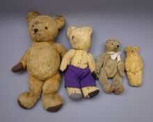 Mid-20th century teddy bear with plush covered straw filled body,