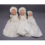 Three Armand Marseille 'My Dream Baby' bisque head dolls, each with moulded hair, sleeping eyes,