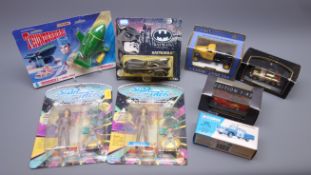 Six die-cast models - Matchbox Thunderbird 2 with 4 and Ertl Batman Returns Batmobile,
