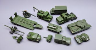 Dinky - ten military vehicles comprising Thornycroft Mighty Antar Tank Transporter No.