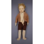 Lenci pressed felt boy doll, c1930, the swivelling head with blonde hair,